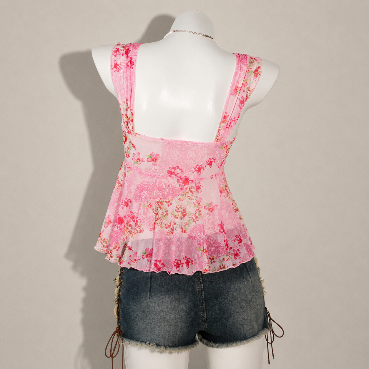 Asymmetrical Semi Sheer Mesh Sleeveless Camisole Top For Women
