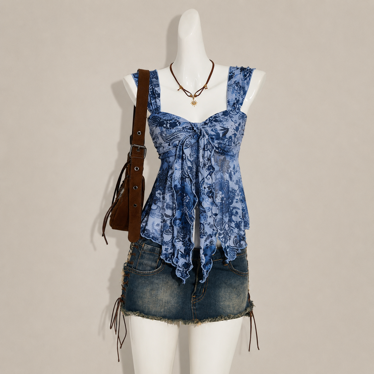 Asymmetrical Semi Sheer Mesh Sleeveless Camisole Top For Women
