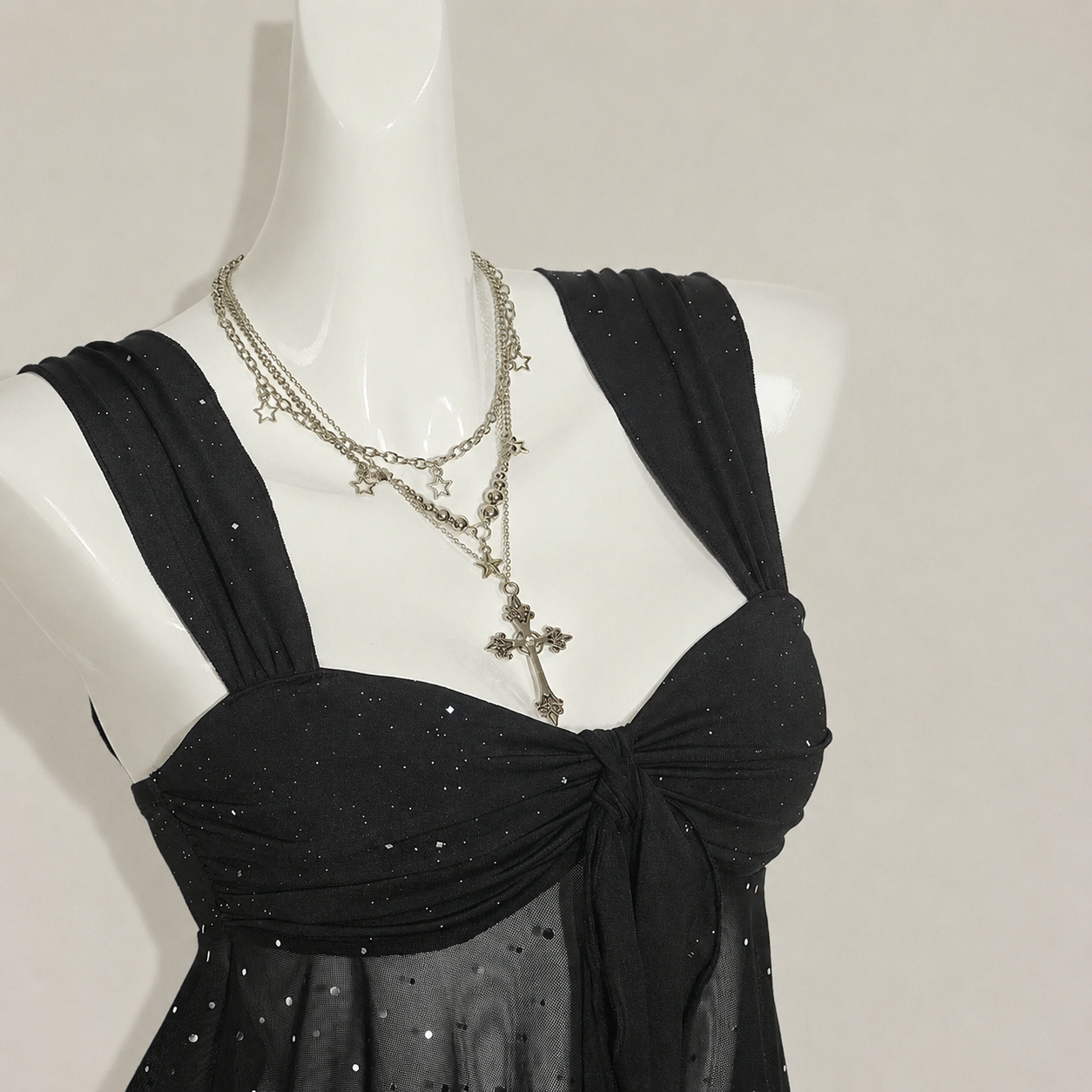 Asymmetrical Semi Sheer Mesh Sleeveless Camisole Top For Women