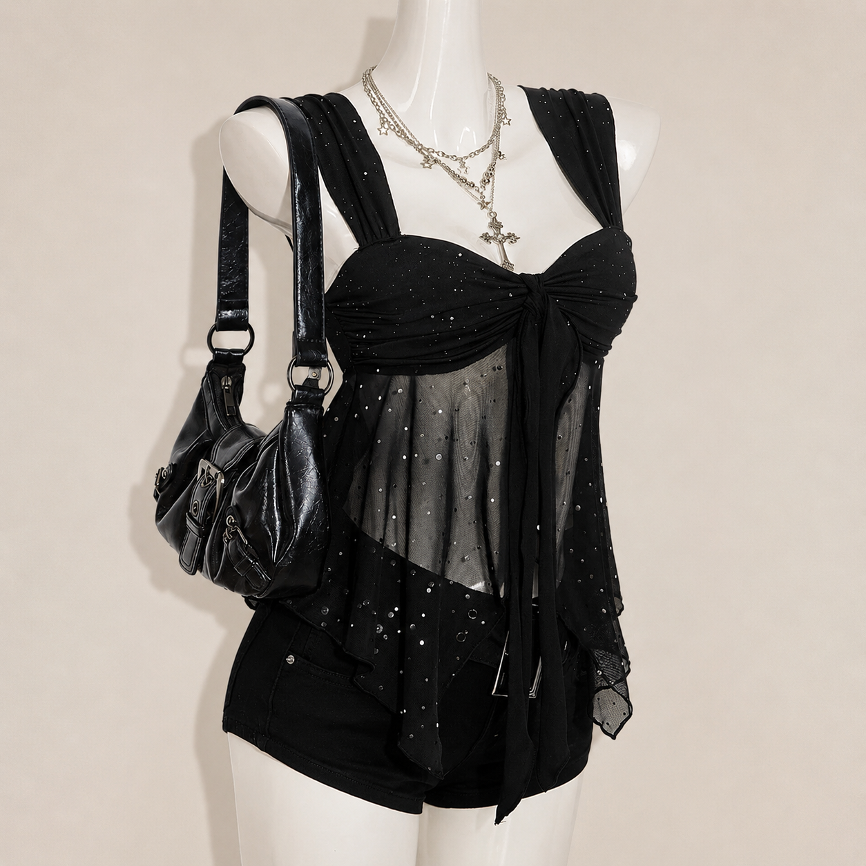 Asymmetrical Semi Sheer Mesh Sleeveless Camisole Top For Women