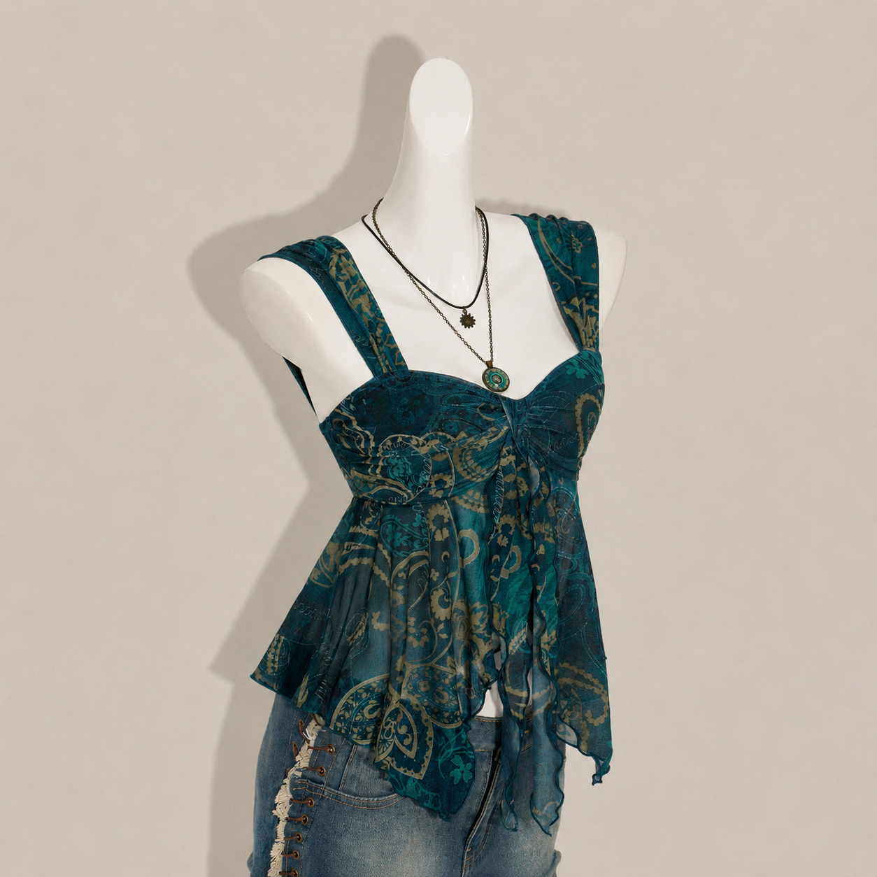 Asymmetrical Semi Sheer Mesh Sleeveless Camisole Top For Women