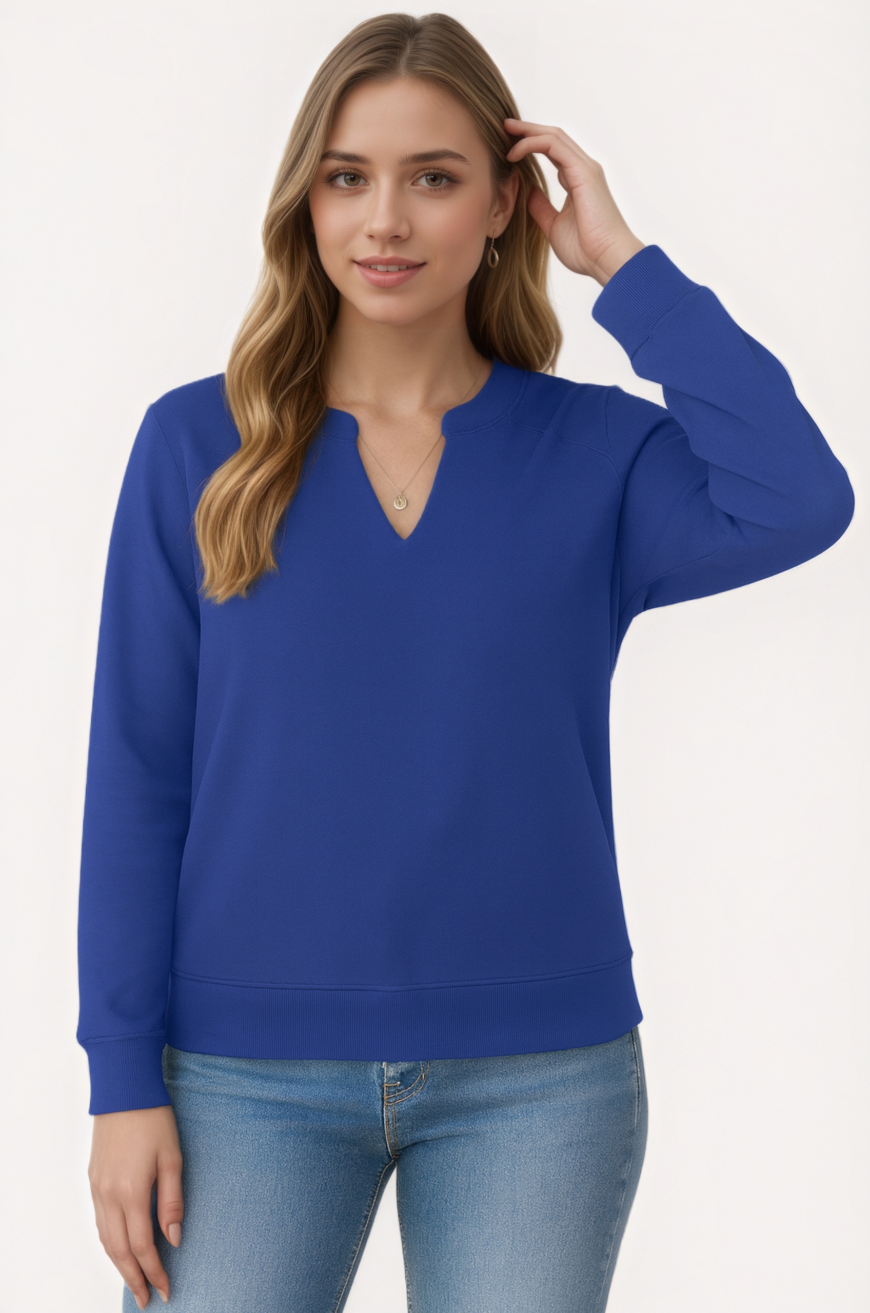 Casual Long Sleeve V Neck Loose Fit Pullover Sweatshirts