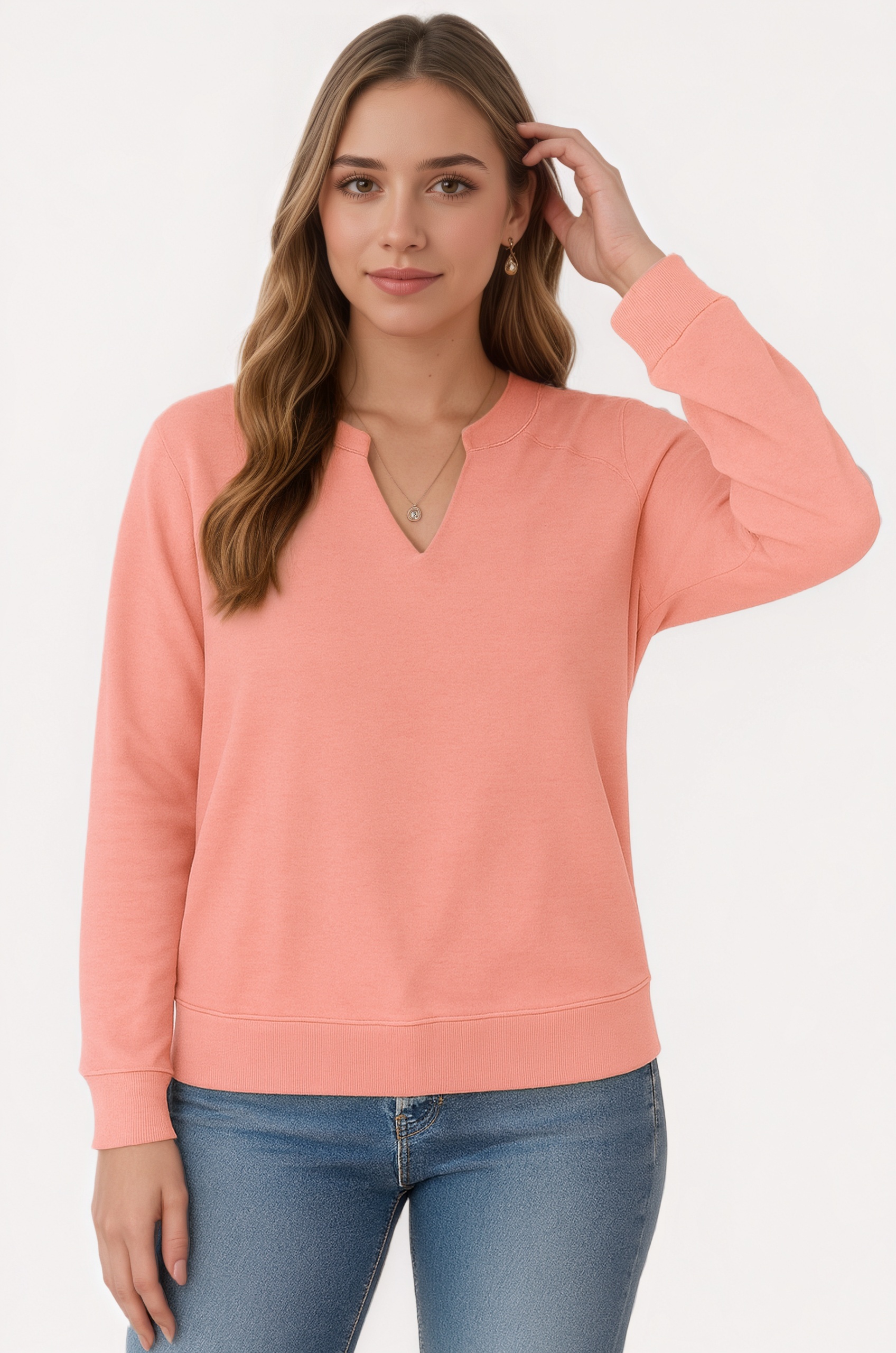 Casual Long Sleeve V Neck Loose Fit Pullover Sweatshirts