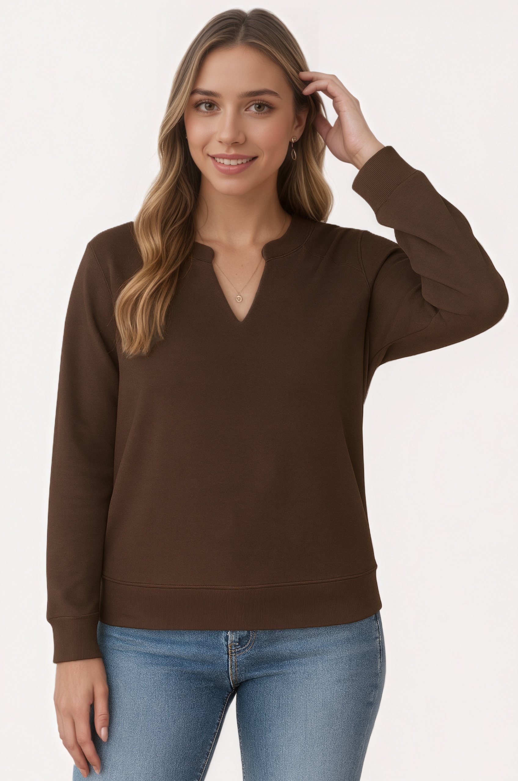 Casual Long Sleeve V Neck Loose Fit Pullover Sweatshirts