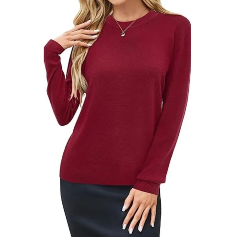 Womens Wool Blend Crew Neck Fall Casual Sweater