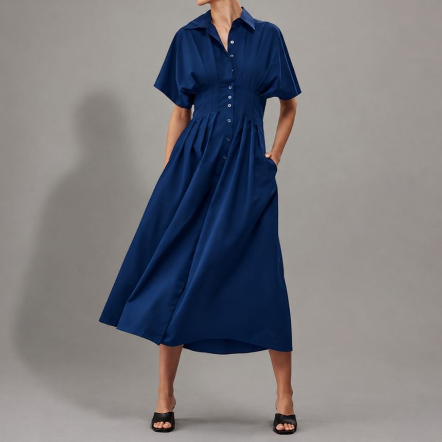 Button Front Maxi Shirt Dress With Pockets For Women