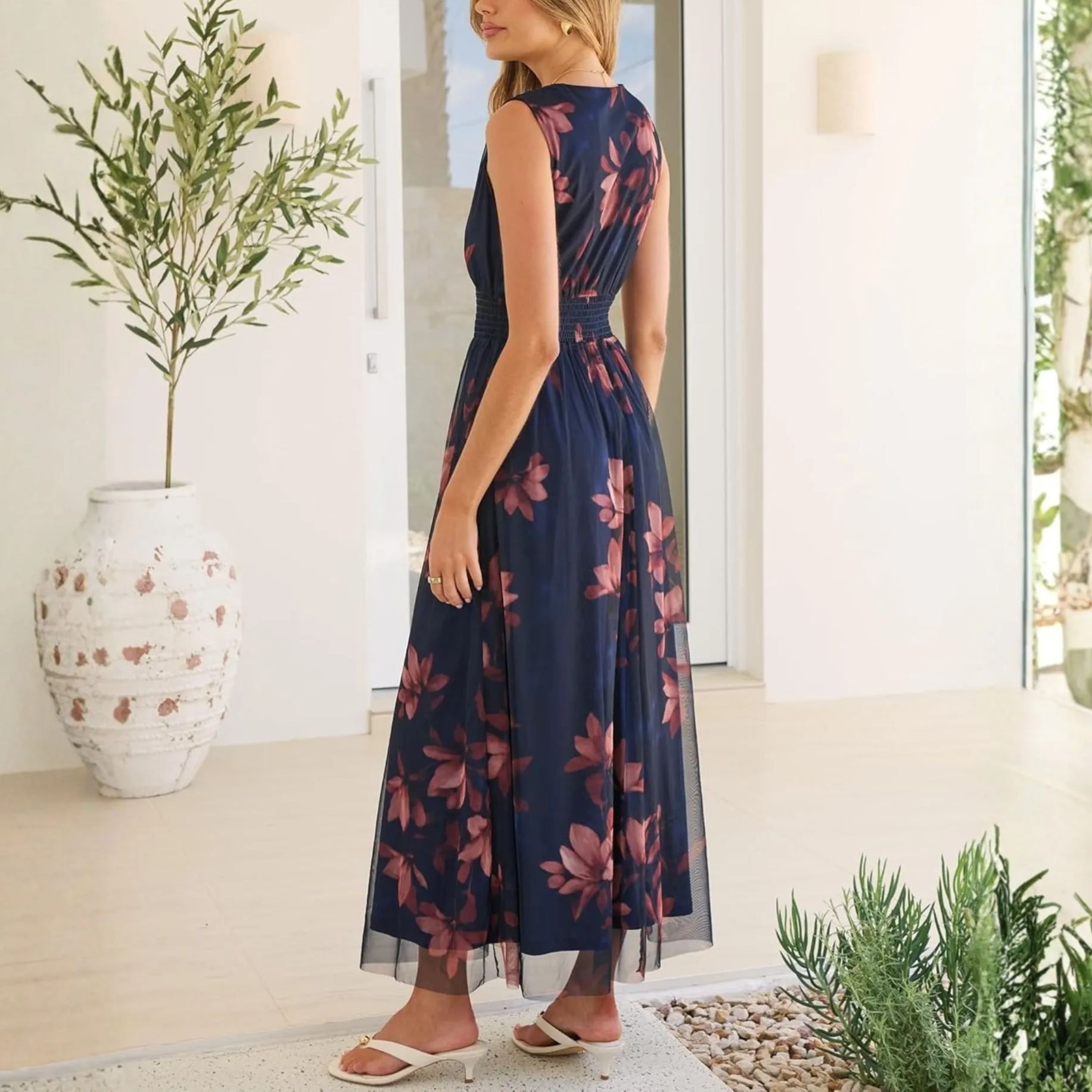 Elegant Women Floral Tulle Maxi Dress For Summer Wedding