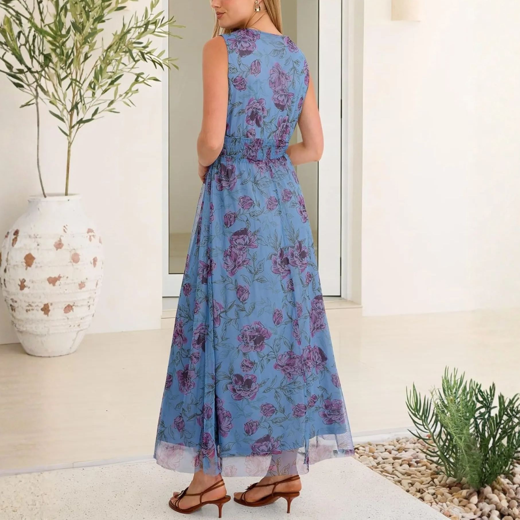 Elegant Women Floral Tulle Maxi Dress For Summer Wedding