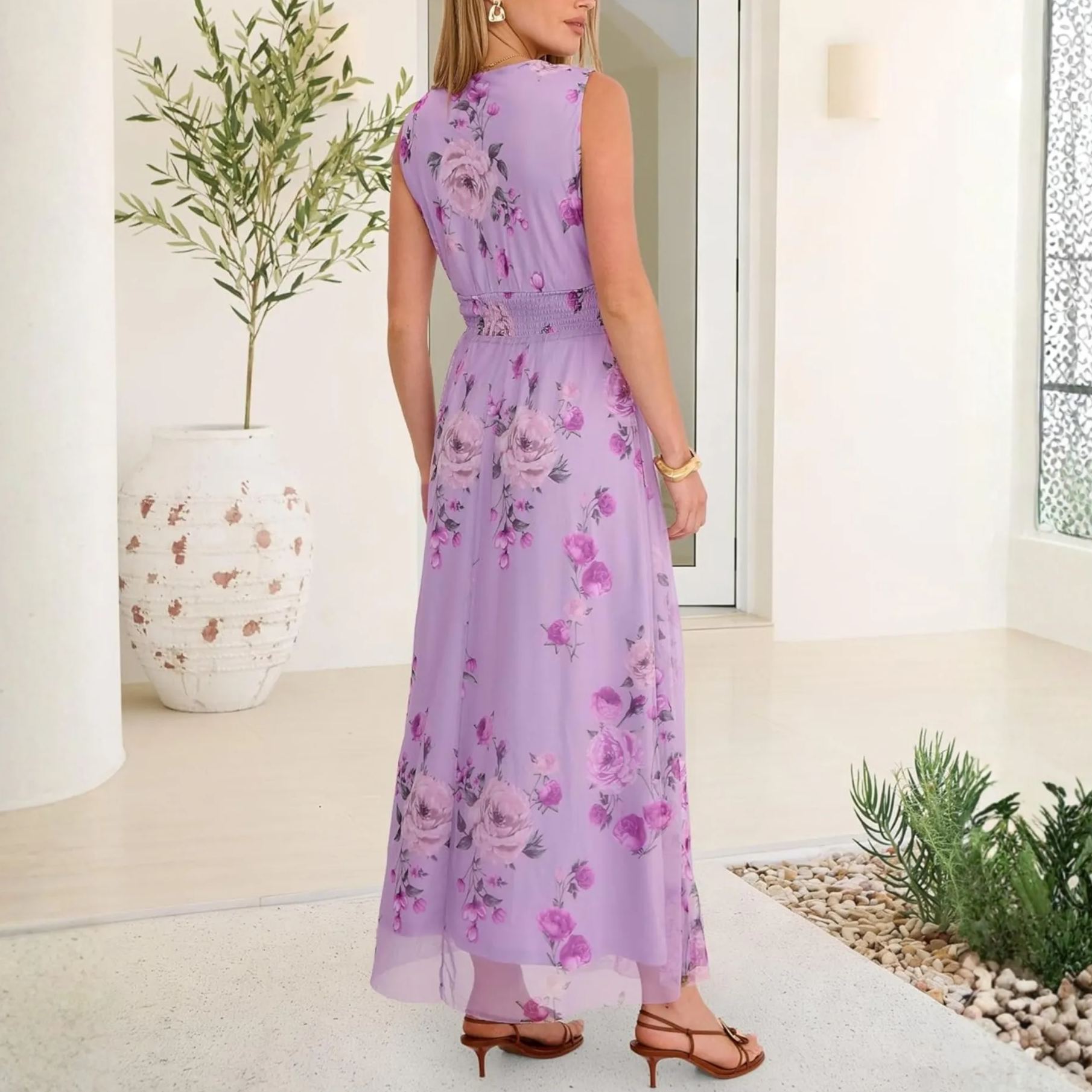 Elegant Women Floral Tulle Maxi Dress For Summer Wedding