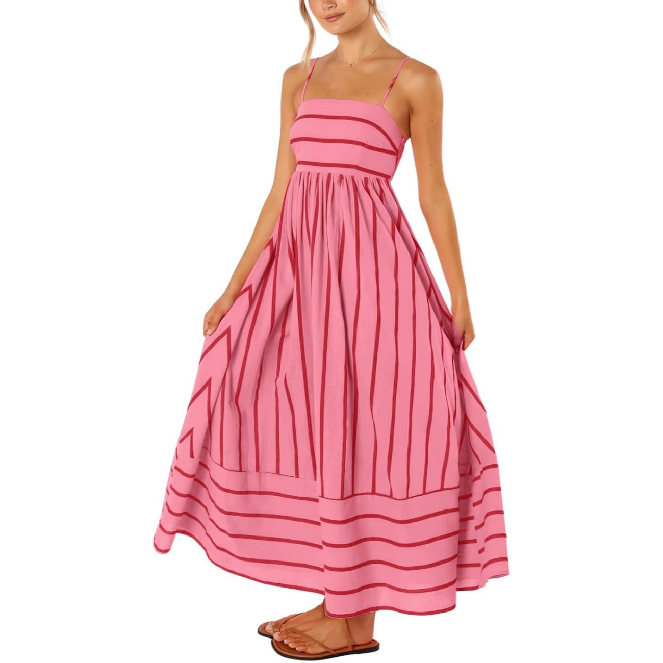 Striped Smocked Spaghetti Strap Maxi Dress For Women