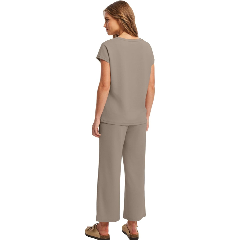 Two Piece Lounge Sets For Women With Summer Short Sleeve Top And Wide Pants