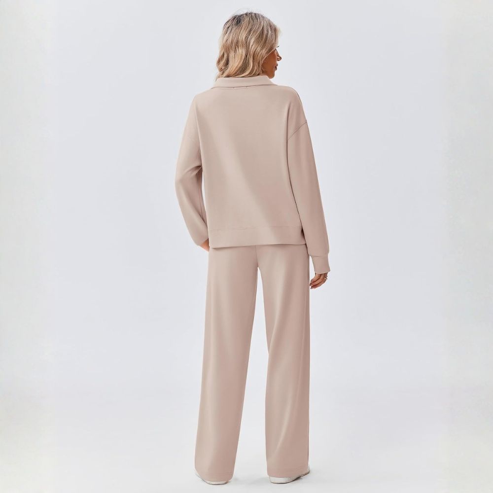  2 Piece Sets for Women 1/2 Zip Sweatsuit Loose Fit Straight Leg Pants