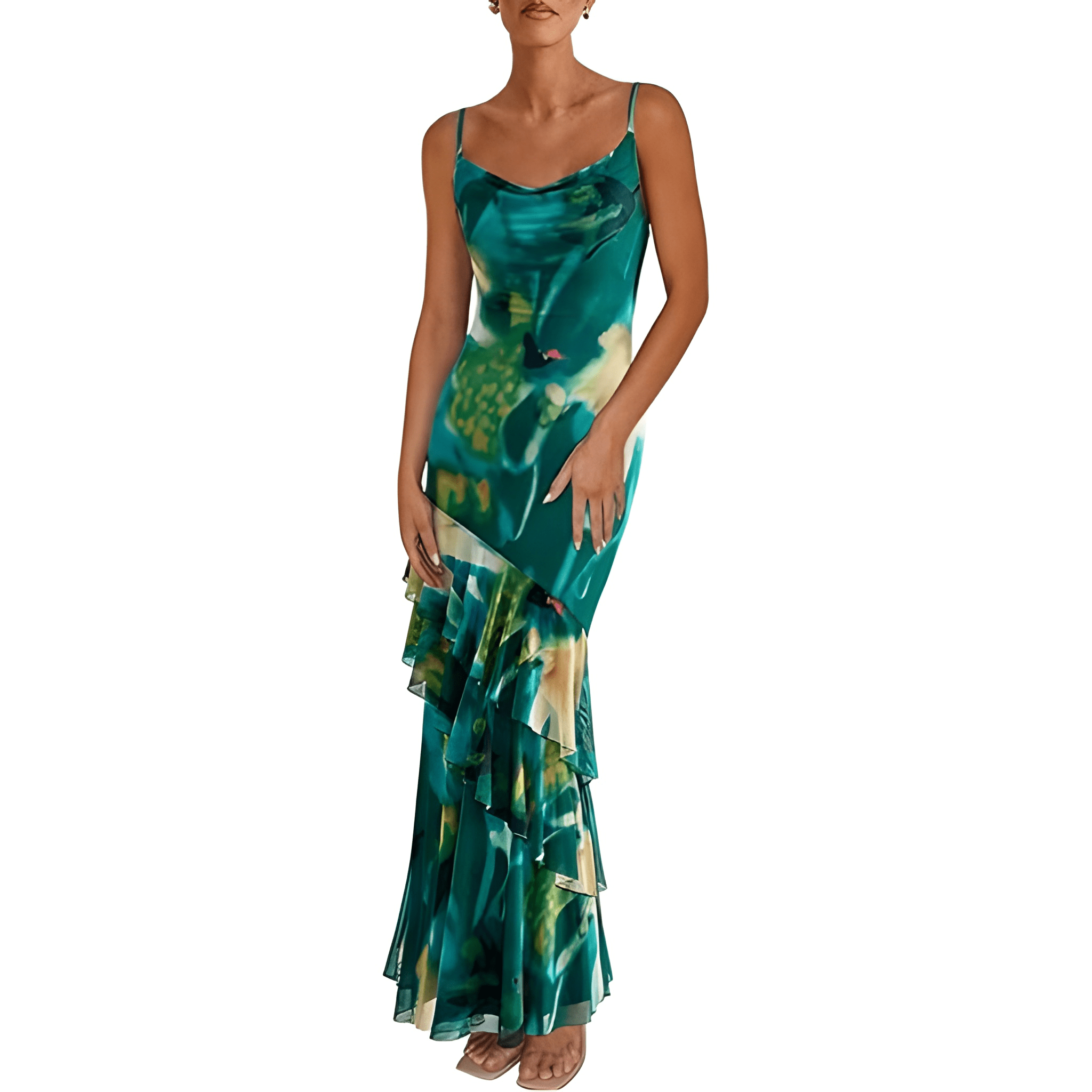 Summer Spring Tiered Floral Beach Maxi Dress Spaghetti For Women