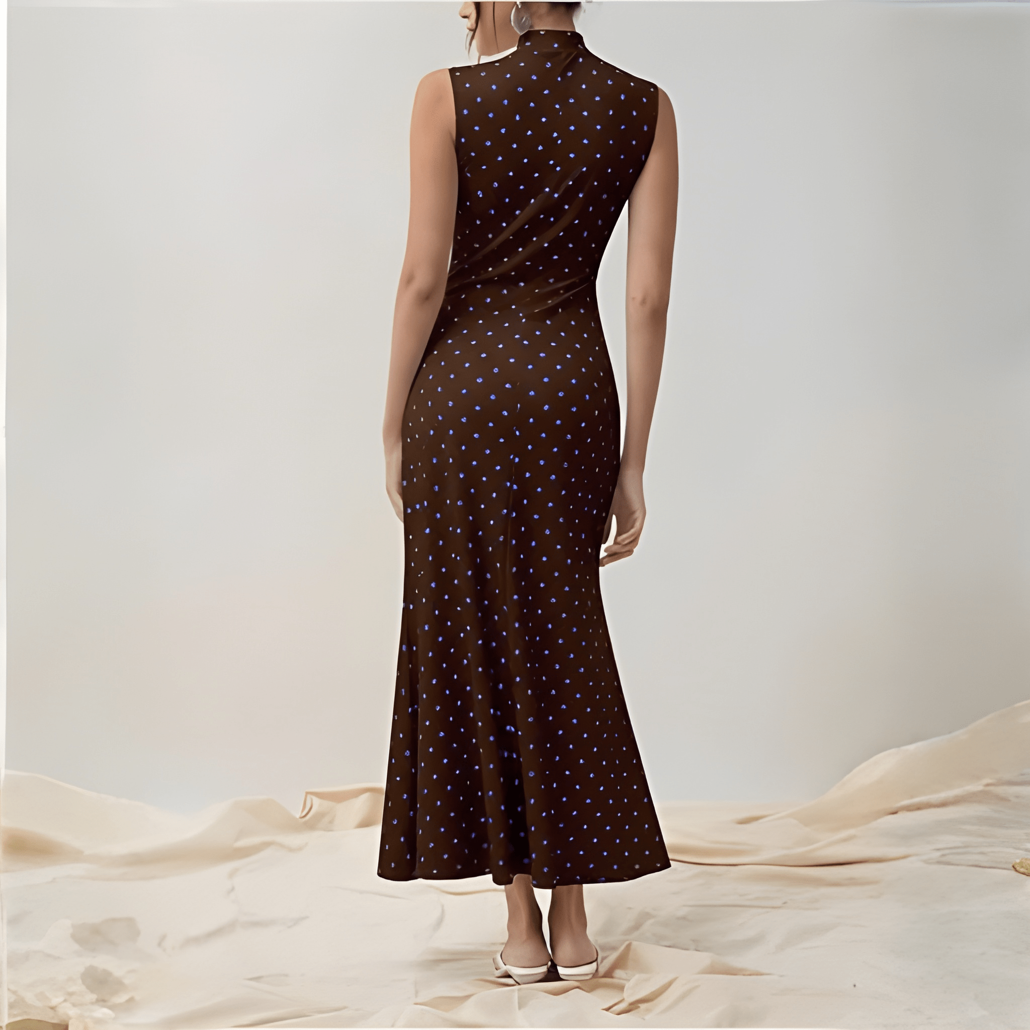 Vintage Themed Sleeveless Polka Dots Maxi Dresses For Women