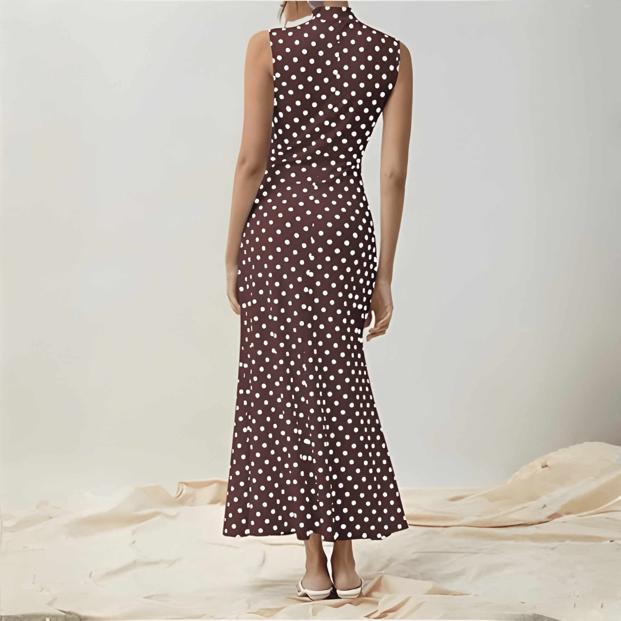 Vintage Themed Sleeveless Polka Dots Maxi Dresses For Women