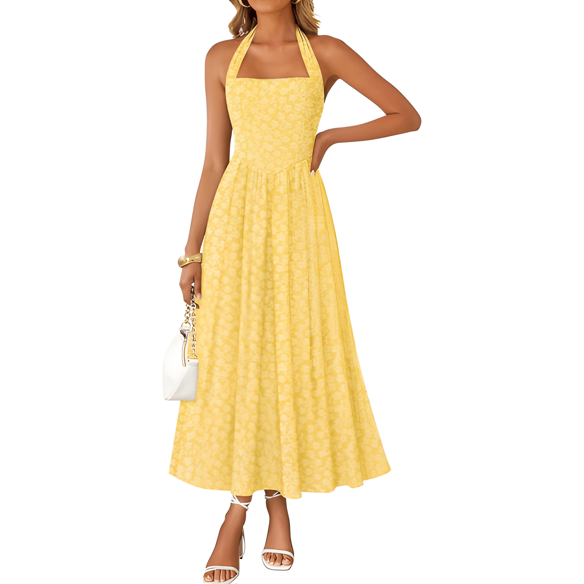 Summer Halter Sleeveless Floral A Line Maxi Dress For Women