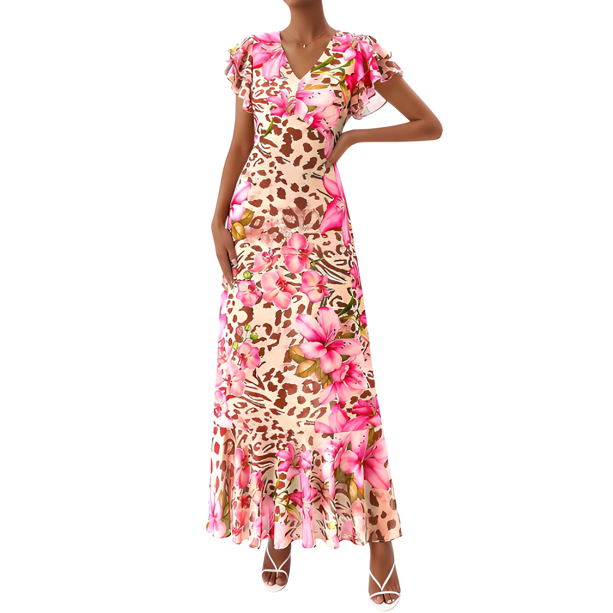 Spring And Summer Boho Floral Ruffle Beach Maxi For Women