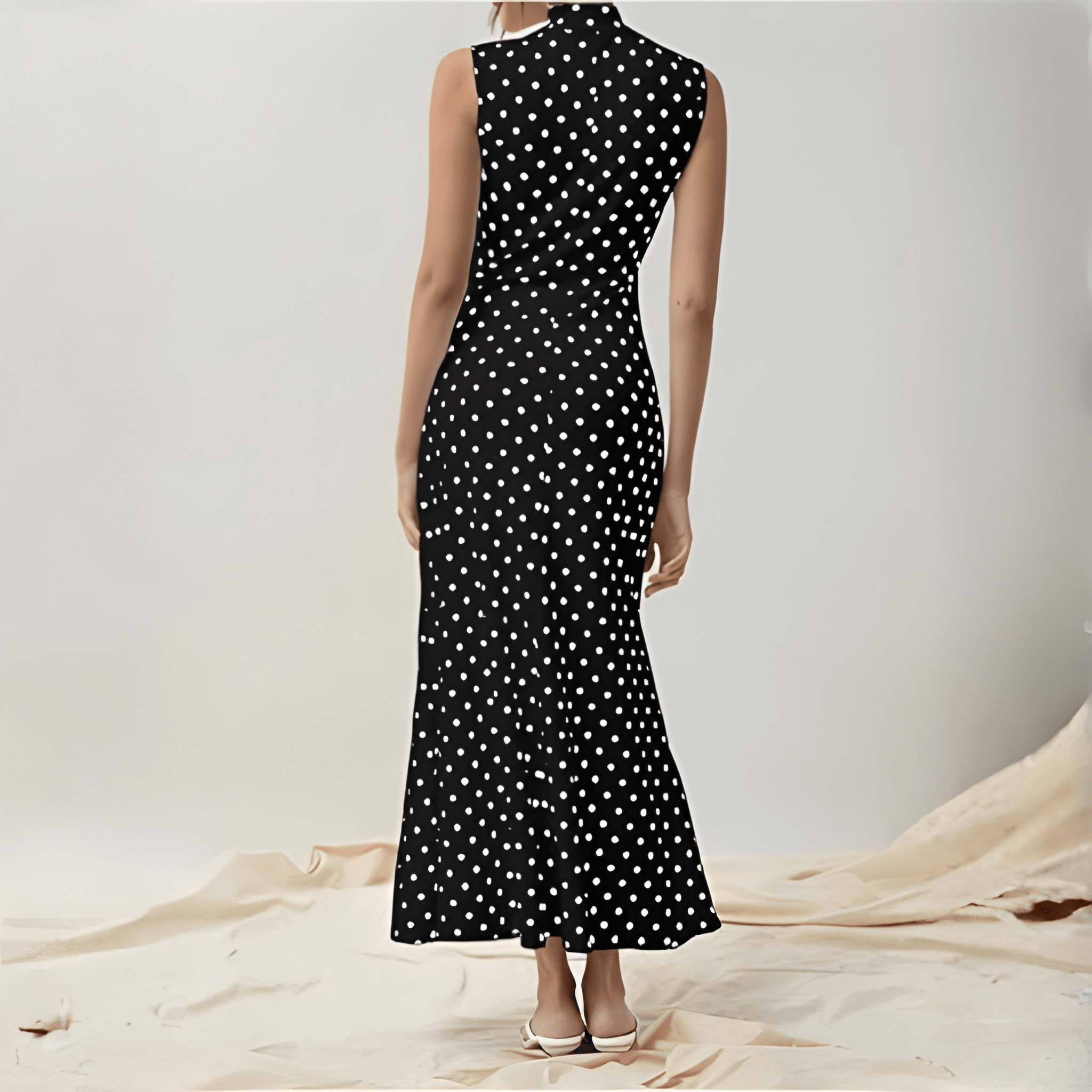 Vintage Themed Sleeveless Polka Dots Maxi Dresses For Women