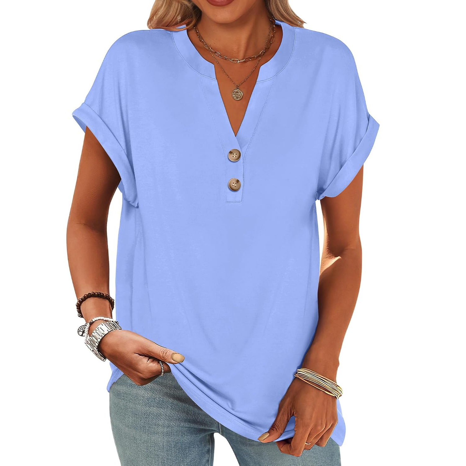 Casual Short Sleeve Henley Top For Women