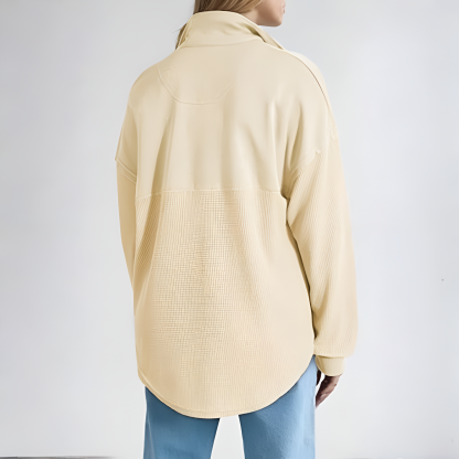 Casual Waffle Knit Half Zip Sweatshirt Pullover With Loose Fit For Women