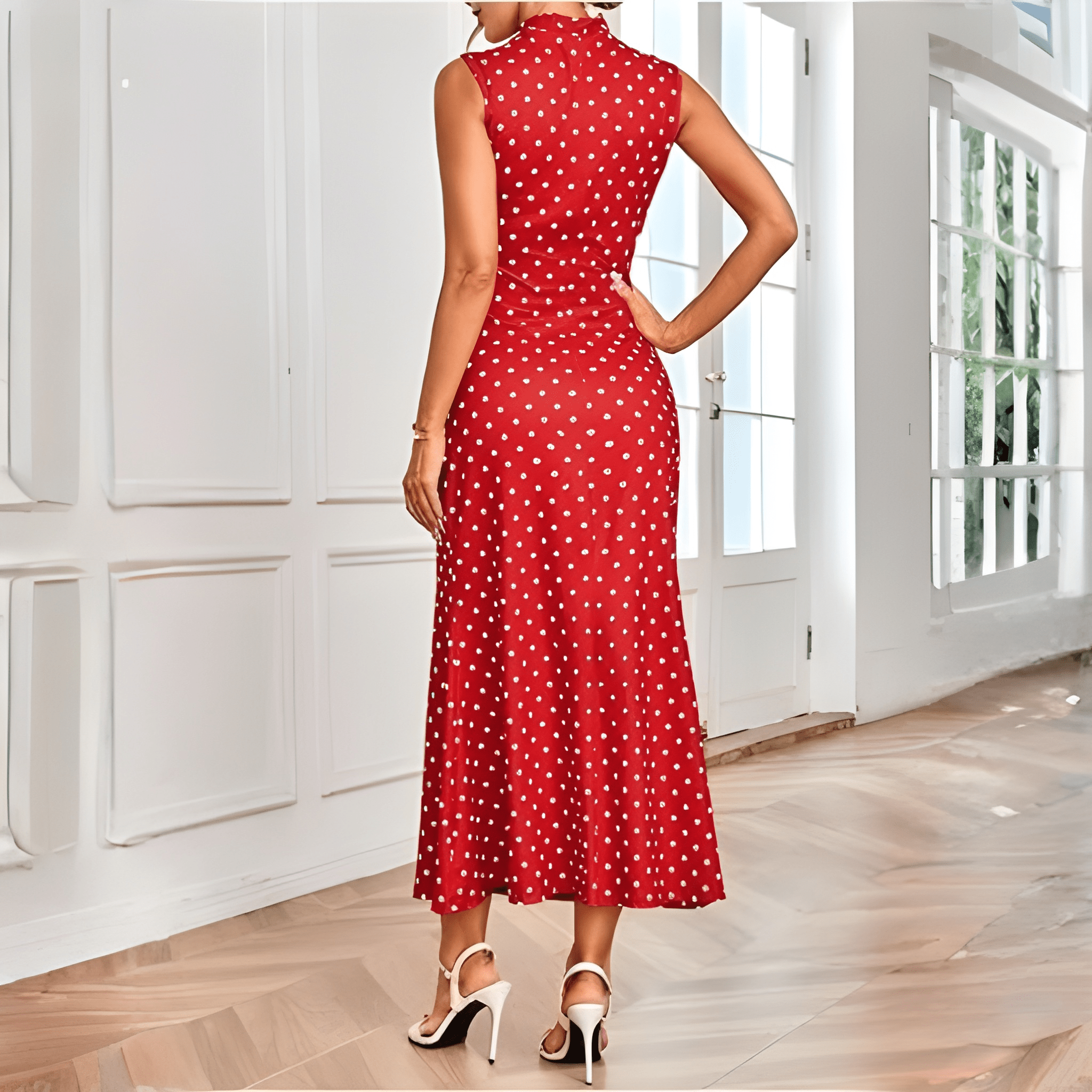 Vintage Themed Sleeveless Polka Dots Maxi Dresses For Women