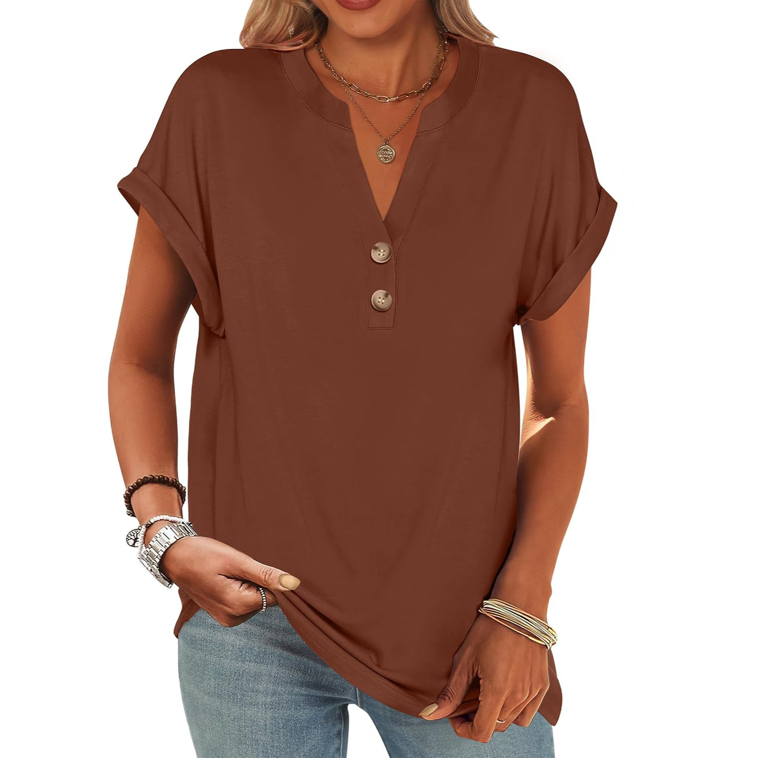 Casual Short Sleeve Henley Top For Women