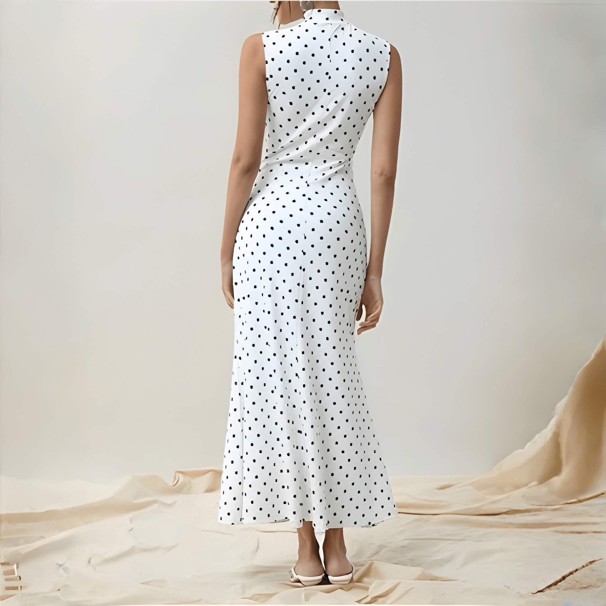 Vintage Themed Sleeveless Polka Dots Maxi Dresses For Women