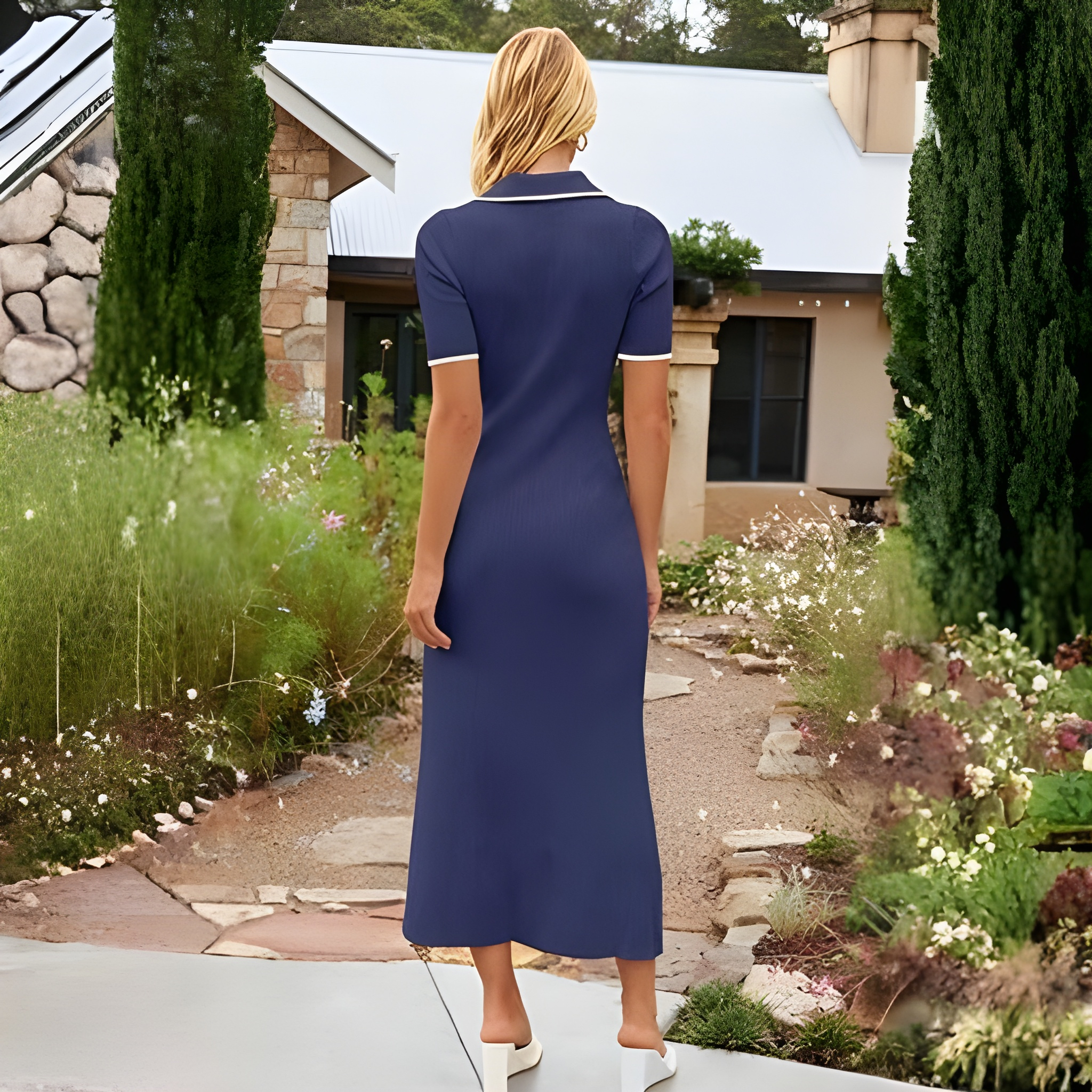 Spring And Summer Ribbed Button V Neck Bodycon Maxi Dresses  For Women