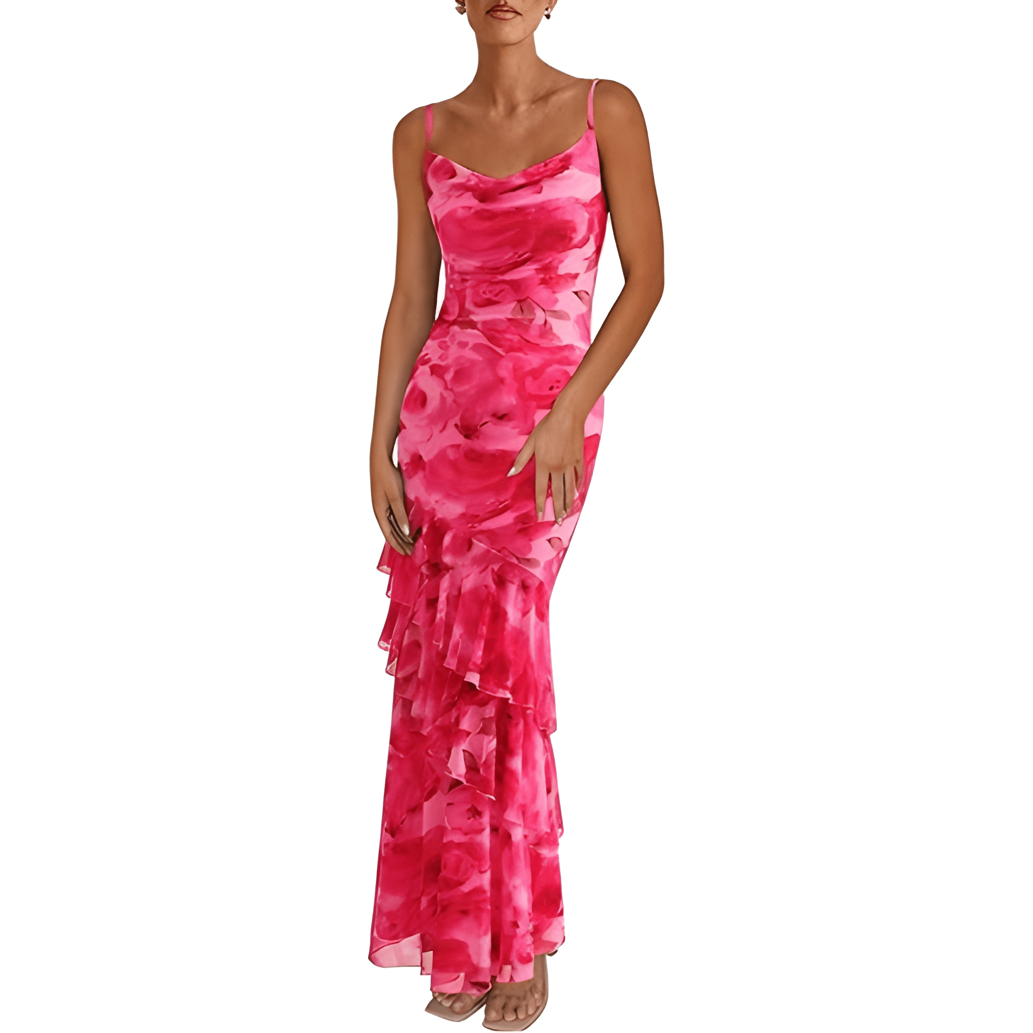 Summer Spring Tiered Floral Beach Maxi Dress Spaghetti For Women