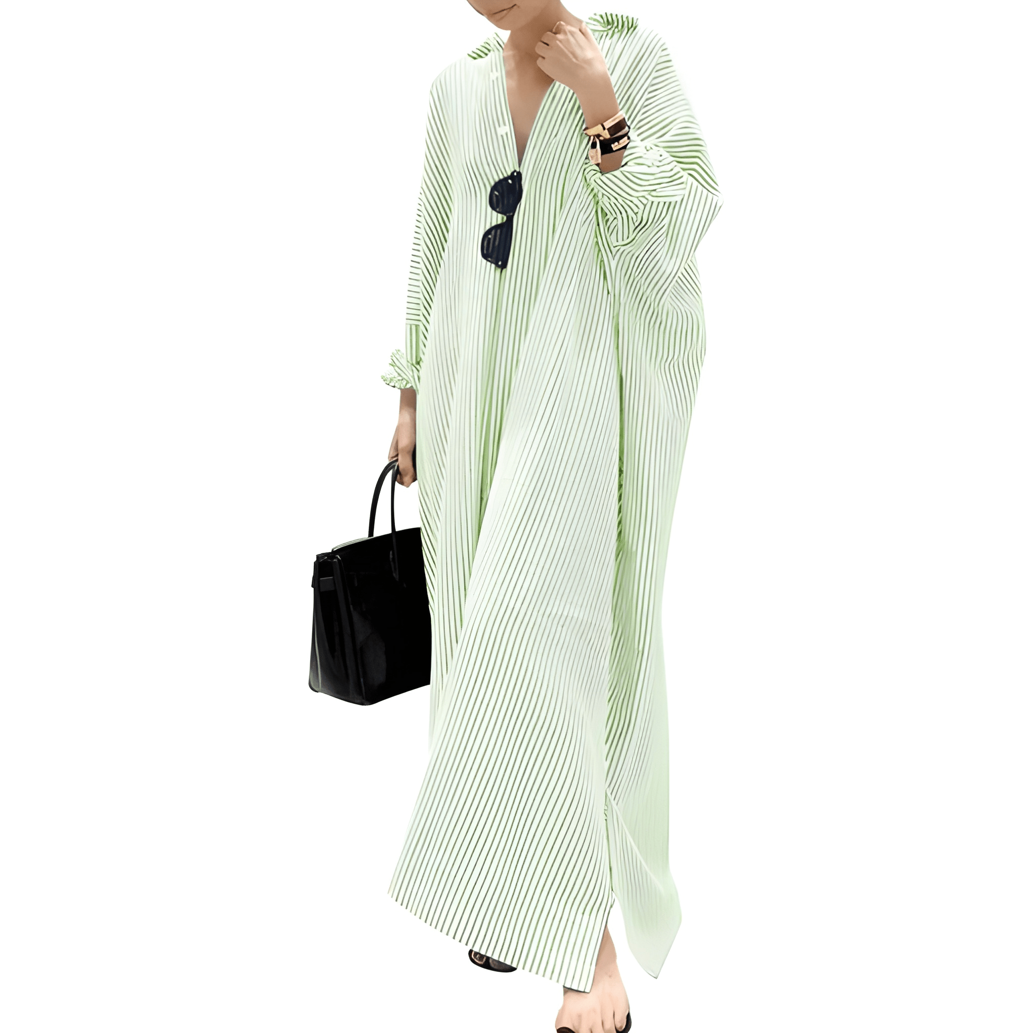 Striped Loose Cotton Maxi Shirt Dress for Women