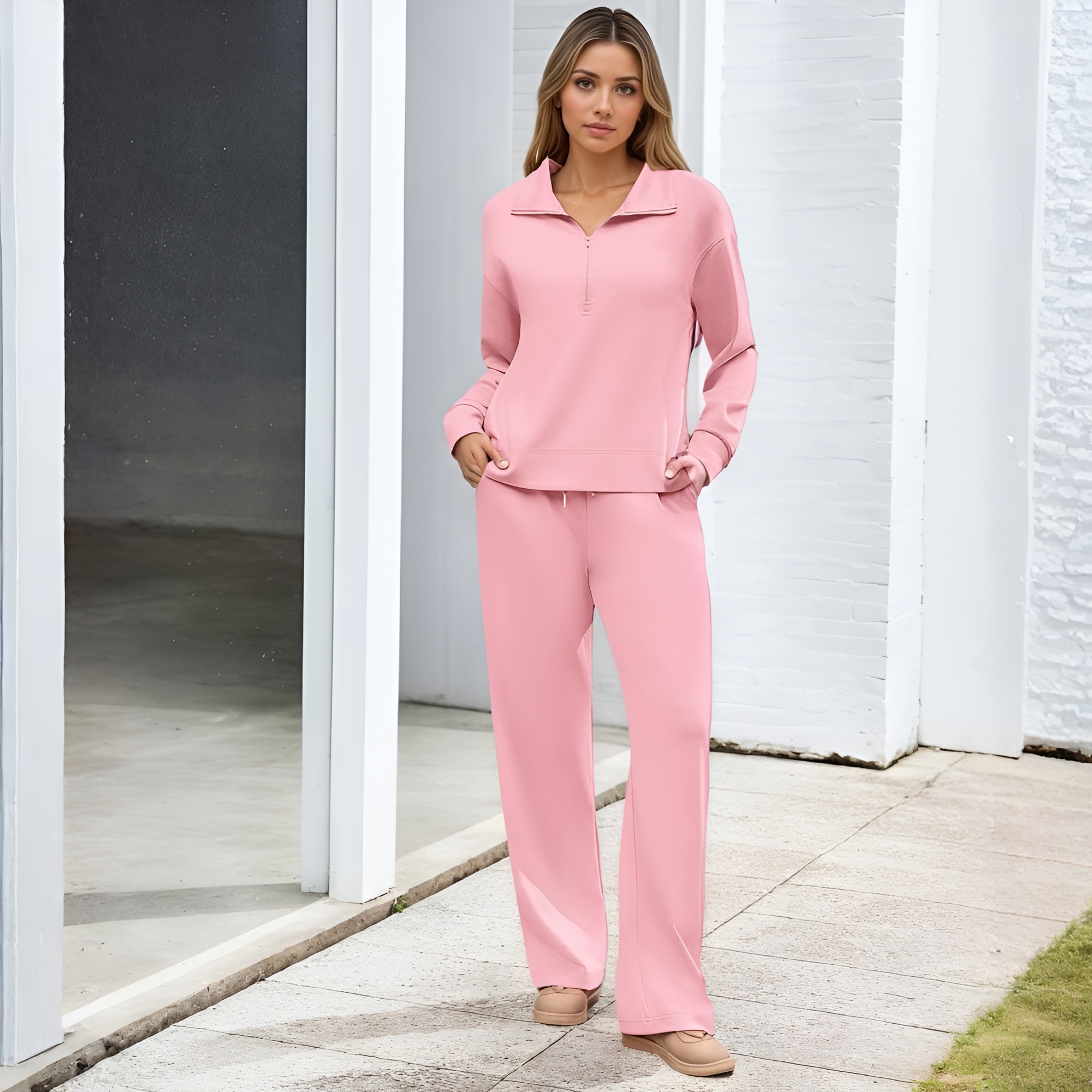 Two Piece Half Zip Sweatsuit With Loose Fit Outfit For Women