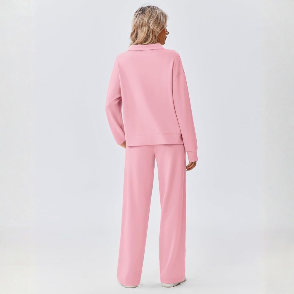  2 Piece Sets for Women 1/2 Zip Sweatsuit Loose Fit Straight Leg Pants