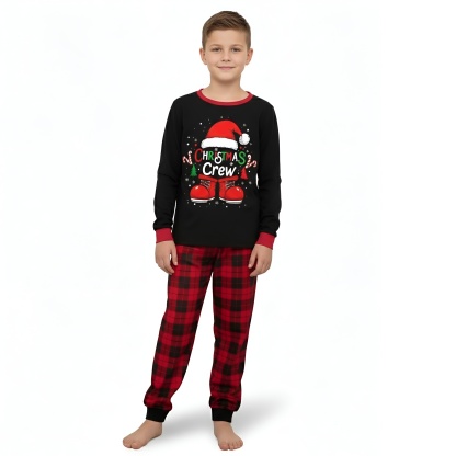 Plaid Santa Hat Christmas Crew Printed Family Matching Pajama Set