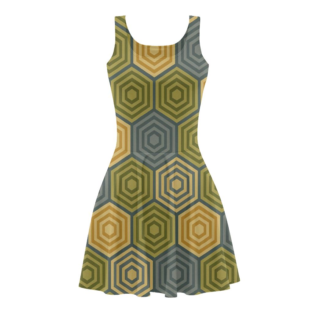 Hex Grid Modulation unique custom skater dresses