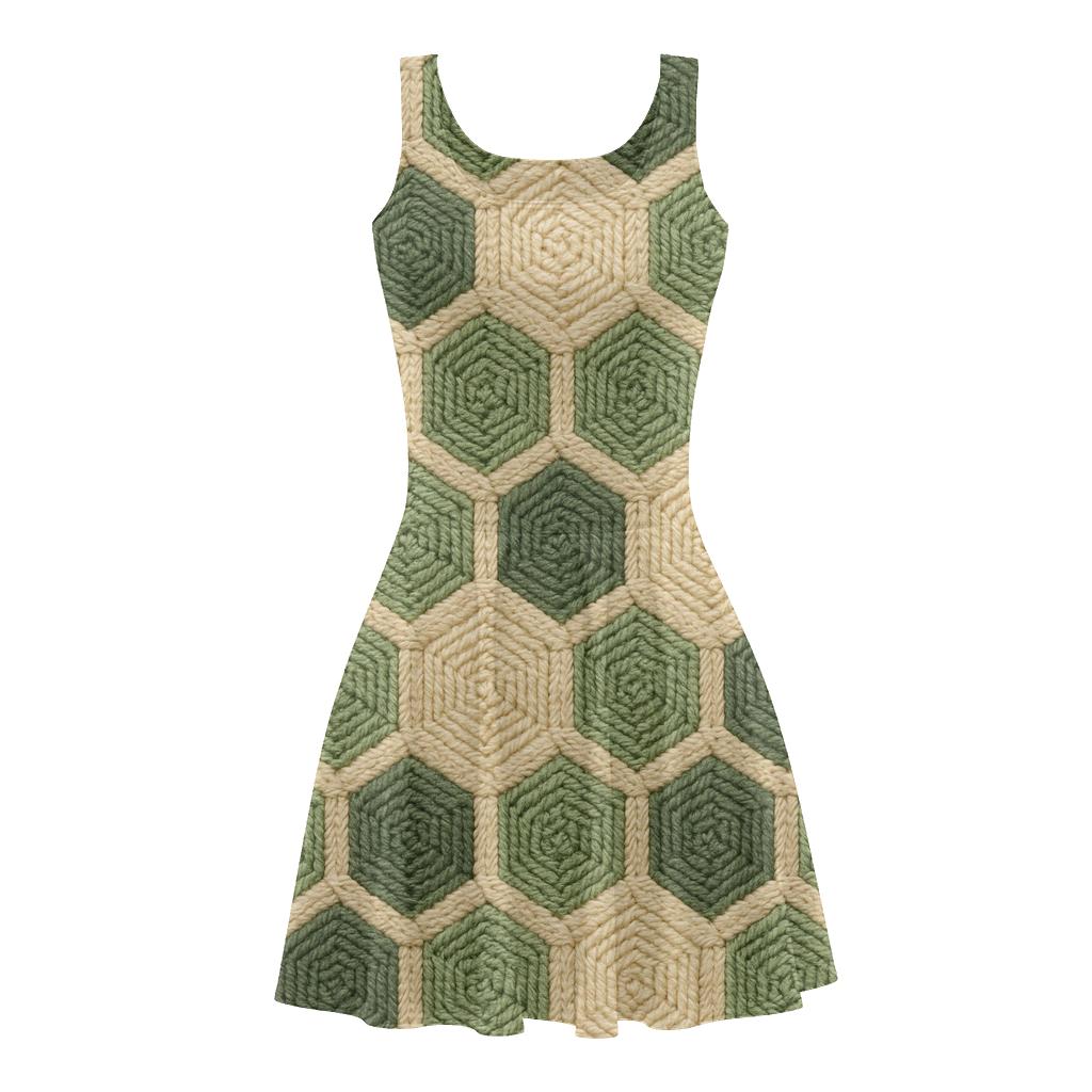 Hexagon Weave Grid comfortable stretch skater dresses