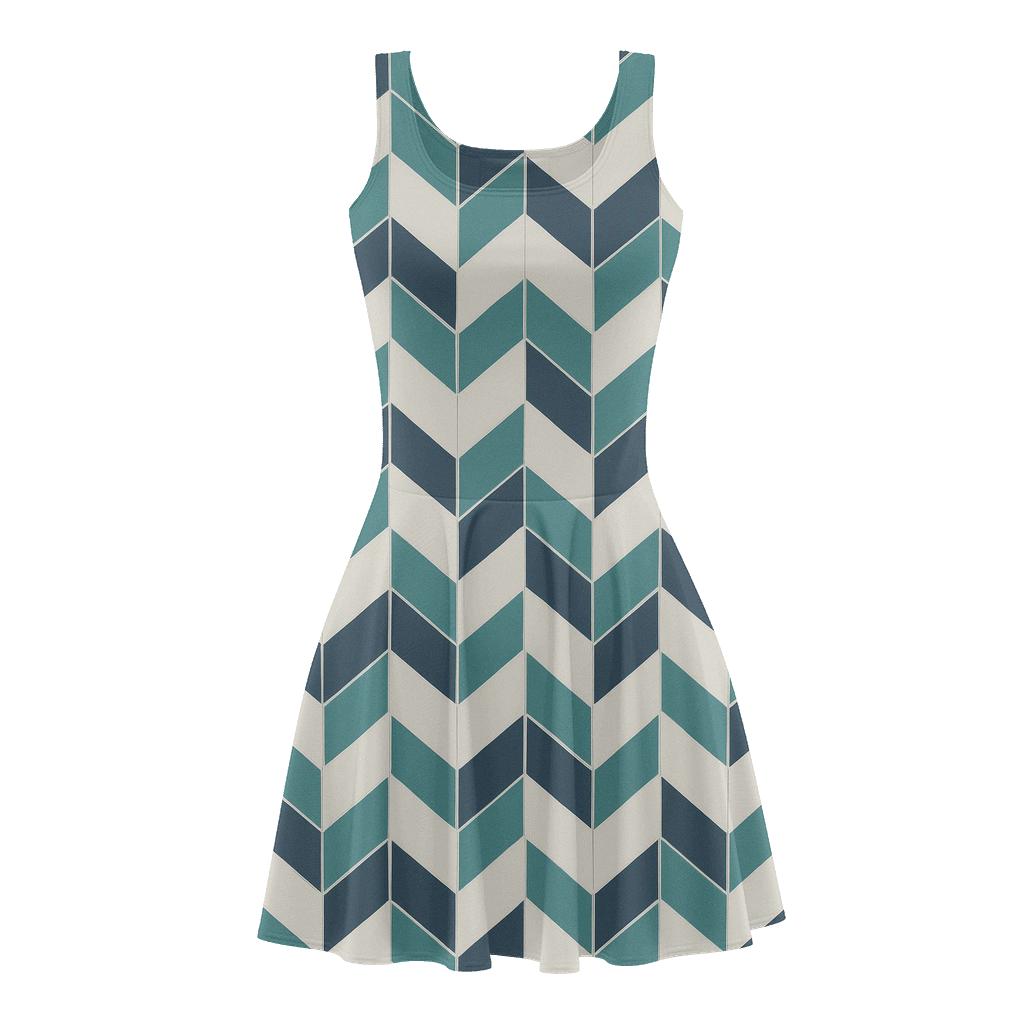 Shifted Chevron Grid skater dresses for occasions