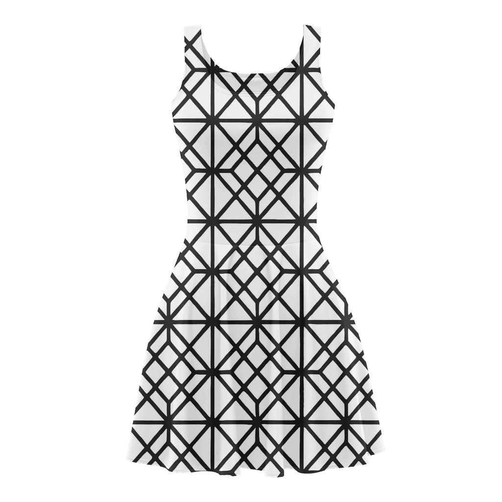 Lattice Grid Composition trendy mini skater dresses