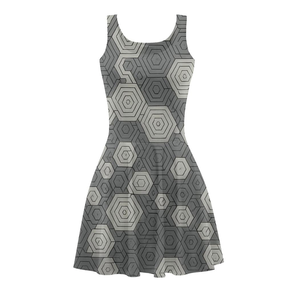 Nested Polygonal Mesh floral print skater dresses