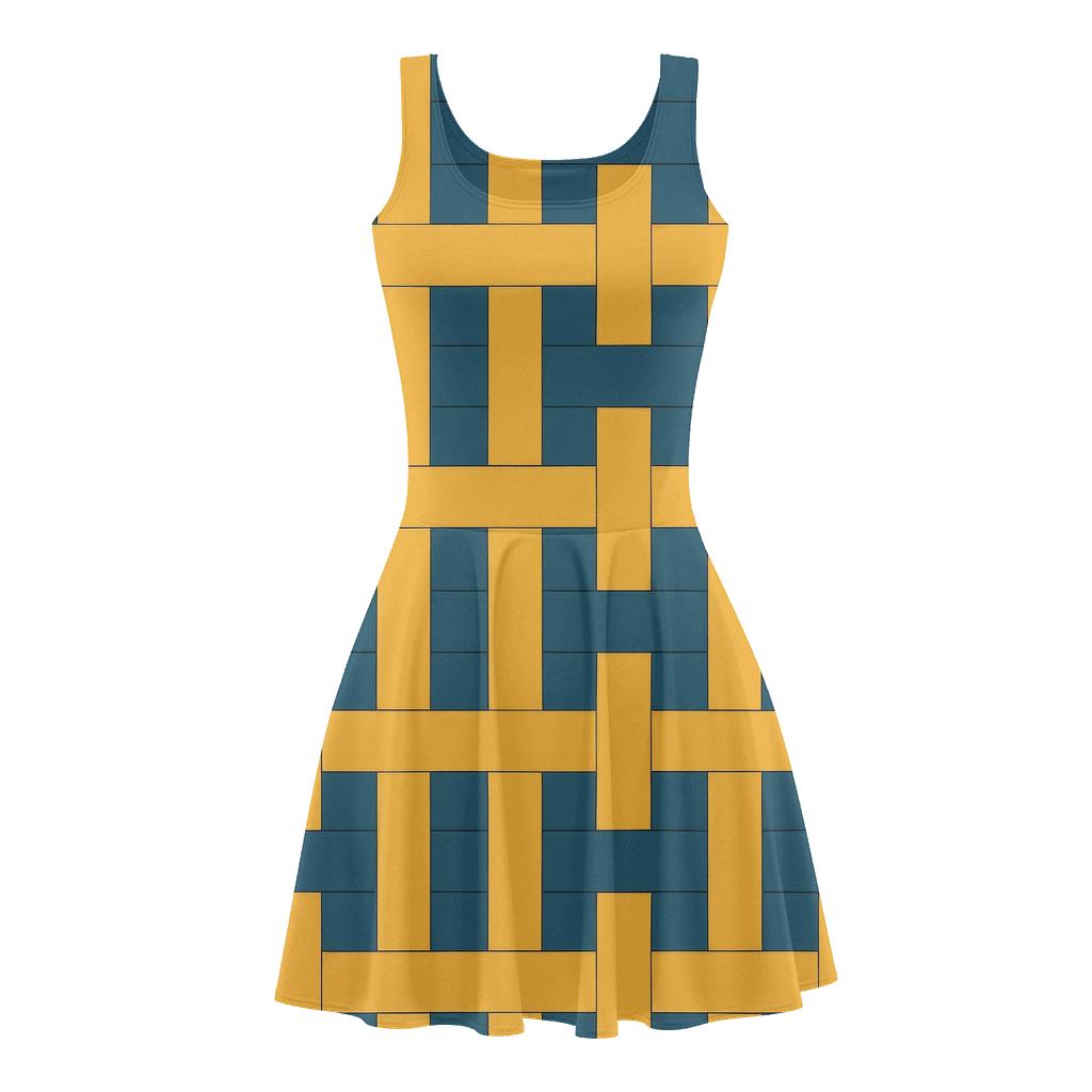 Interlaced Ribbon Grid designer pattern skater dresses