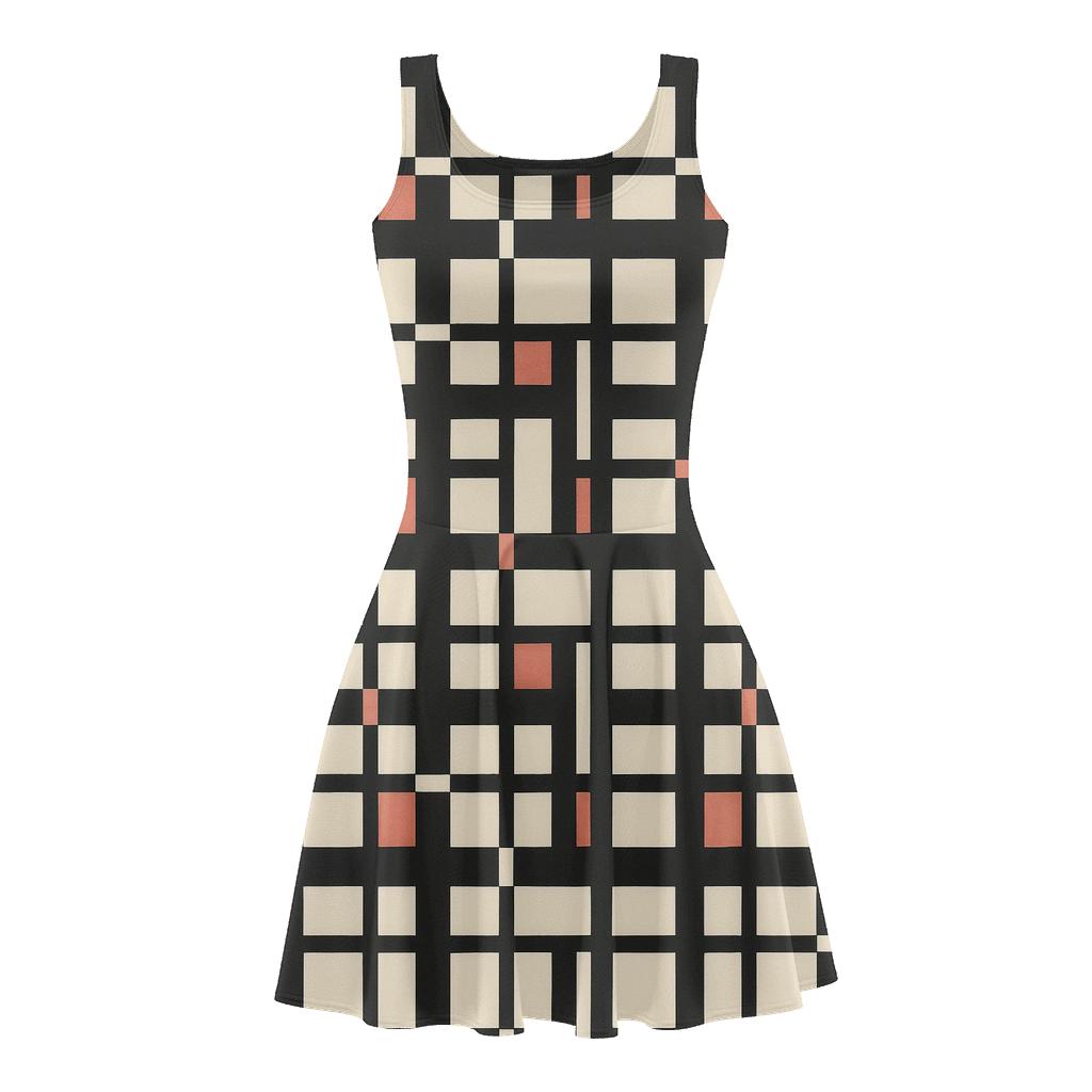 Shifted Grid Fracture designer pattern skater dresses