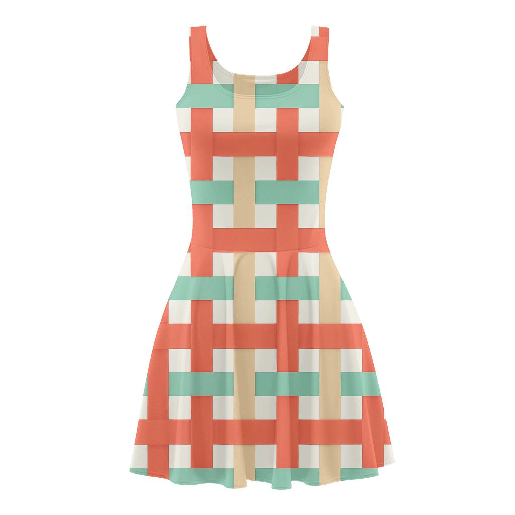 Interlaced Band Grid comfortable stretch skater dresses