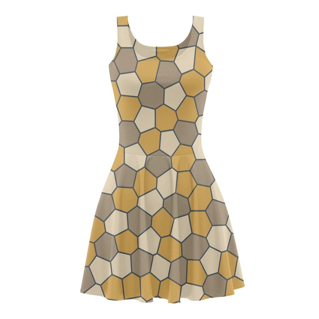 Cellular Mosaic Grid comfortable stretch skater dresses