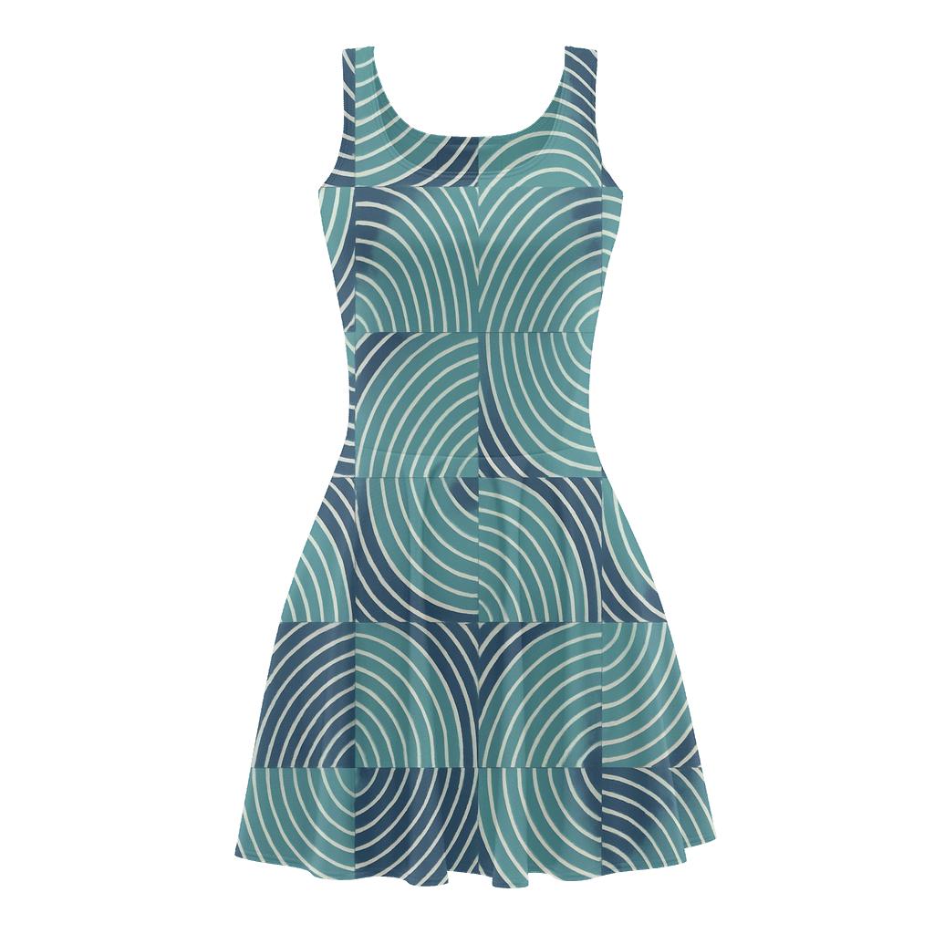 Moire Orbit Lattice floral print skater dresses