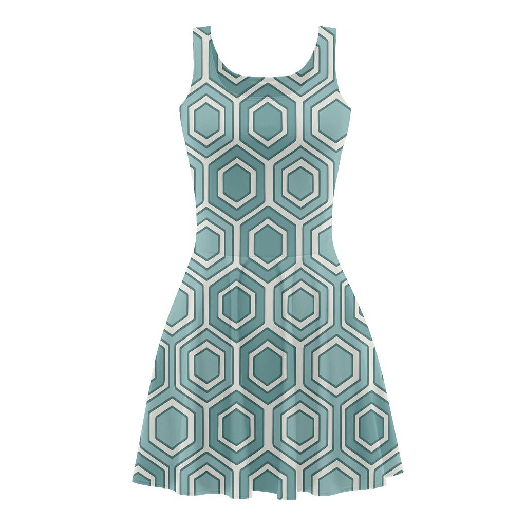 Nested Hexa Grid designer pattern skater dresses