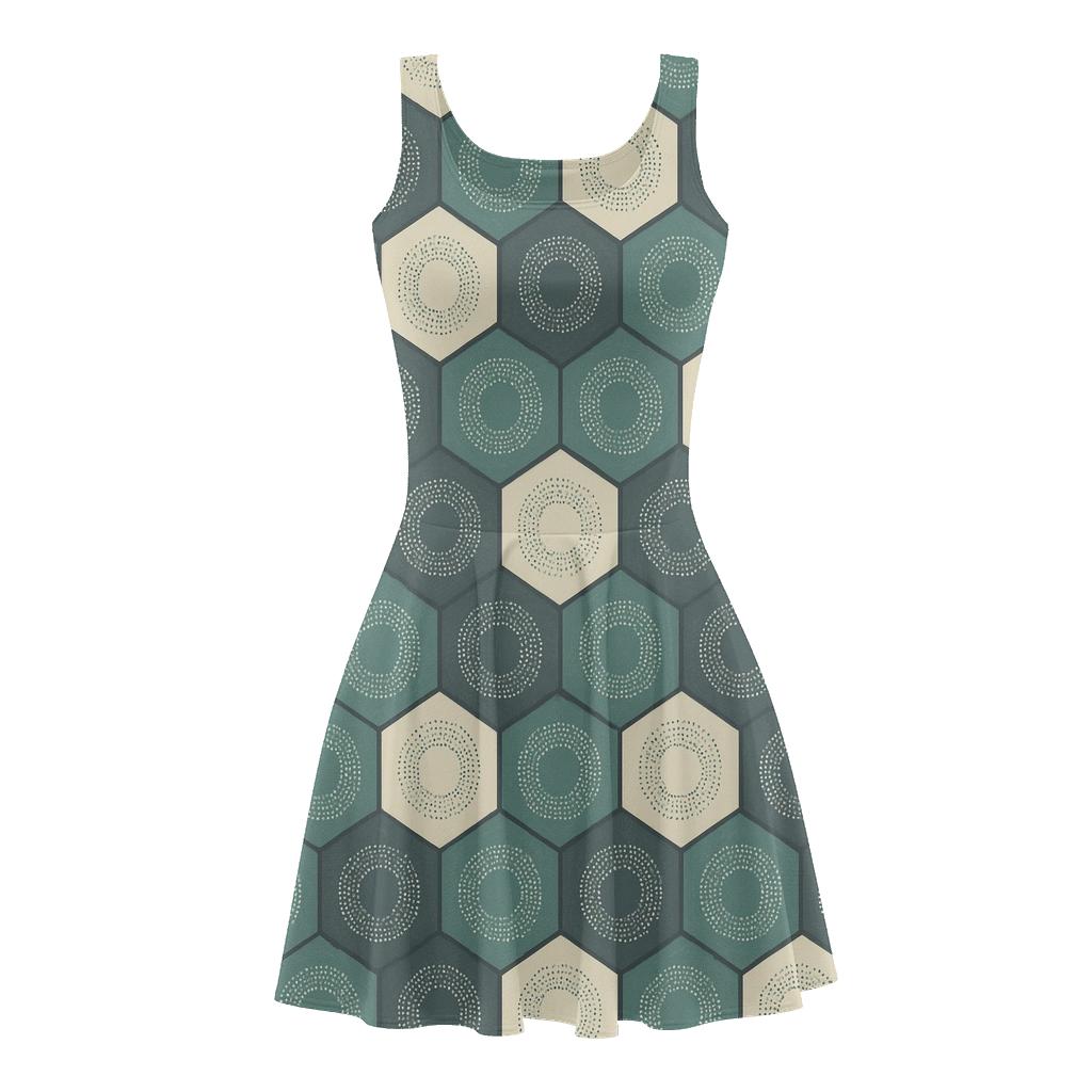 Stippled Hex Rhythm floral print skater dresses