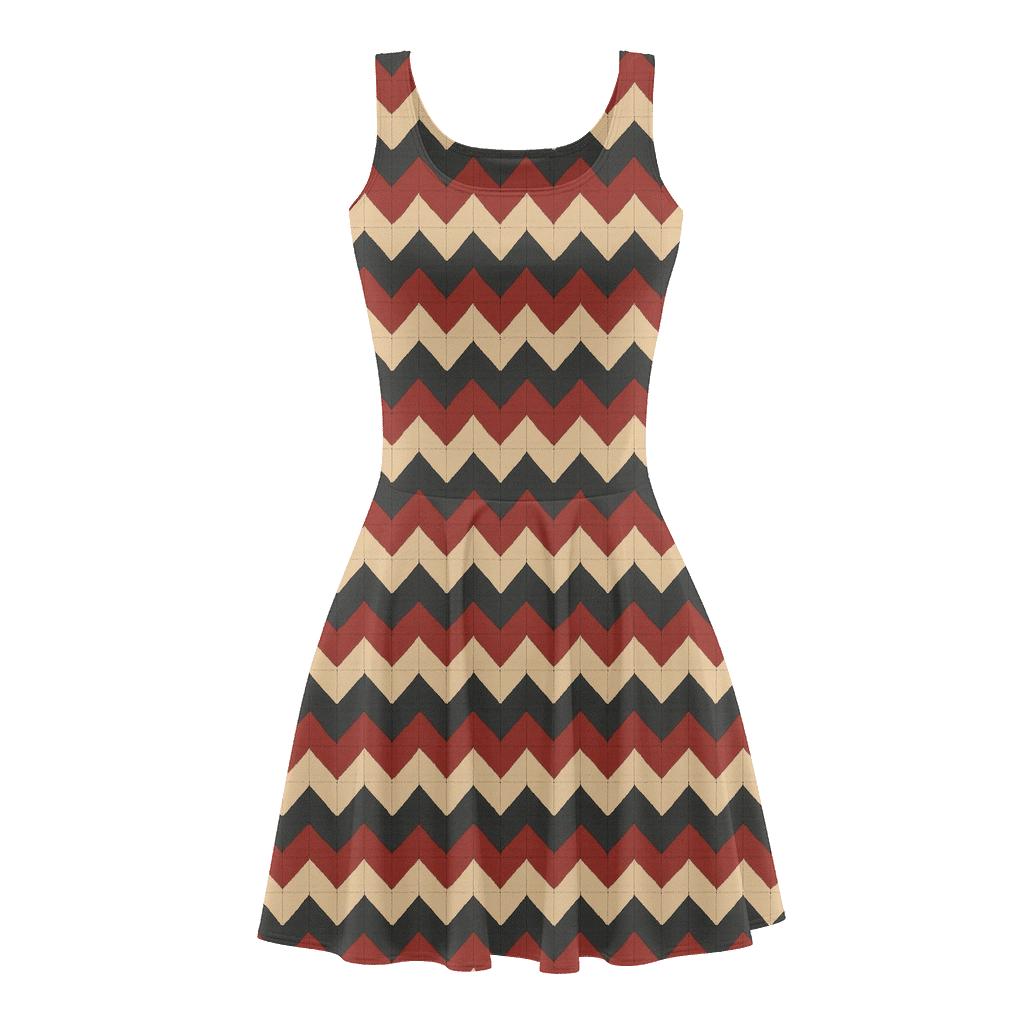 Banded Chevron Mosaic comfortable stretch skater dresses