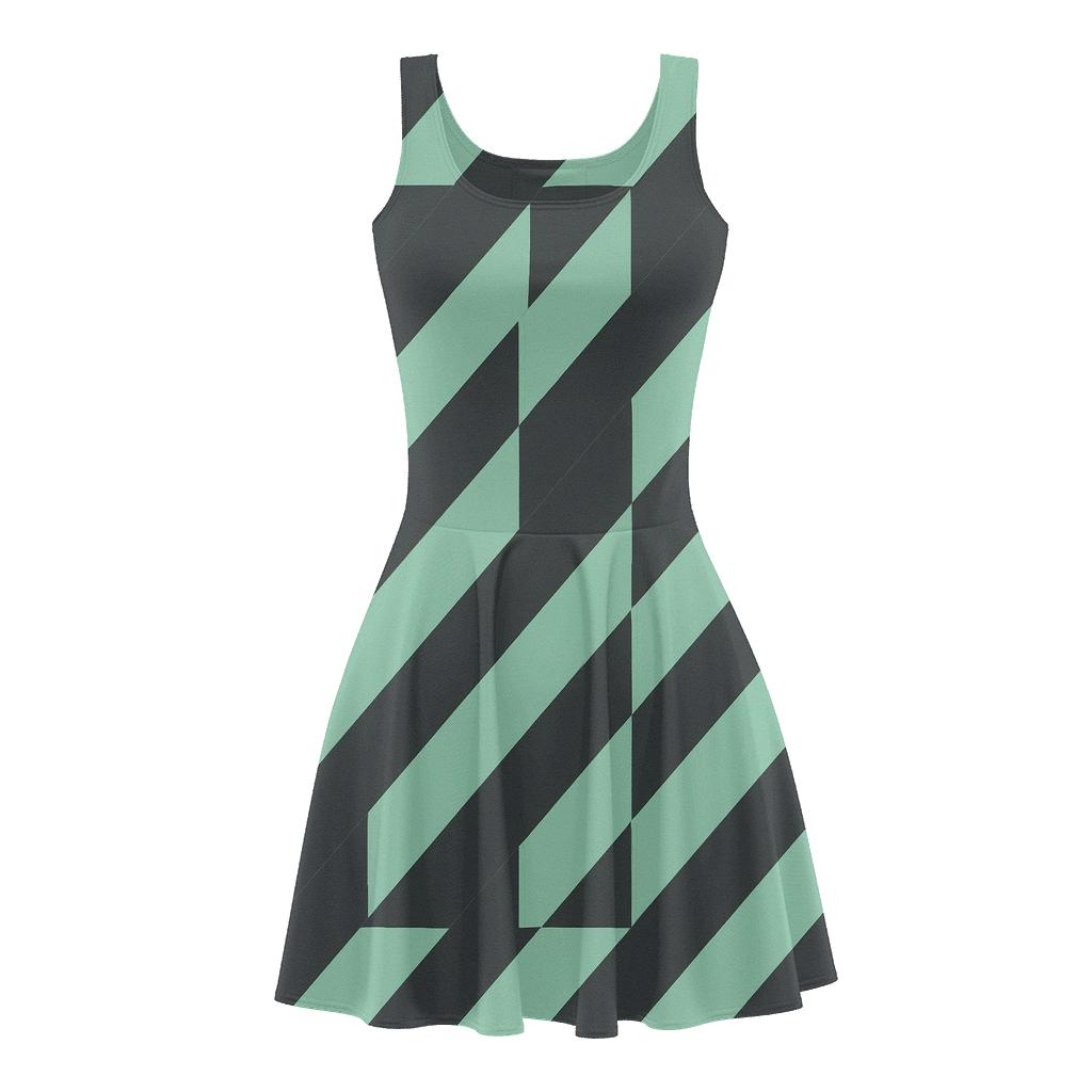 Diagonal Split Stripe Network floral print skater dresses