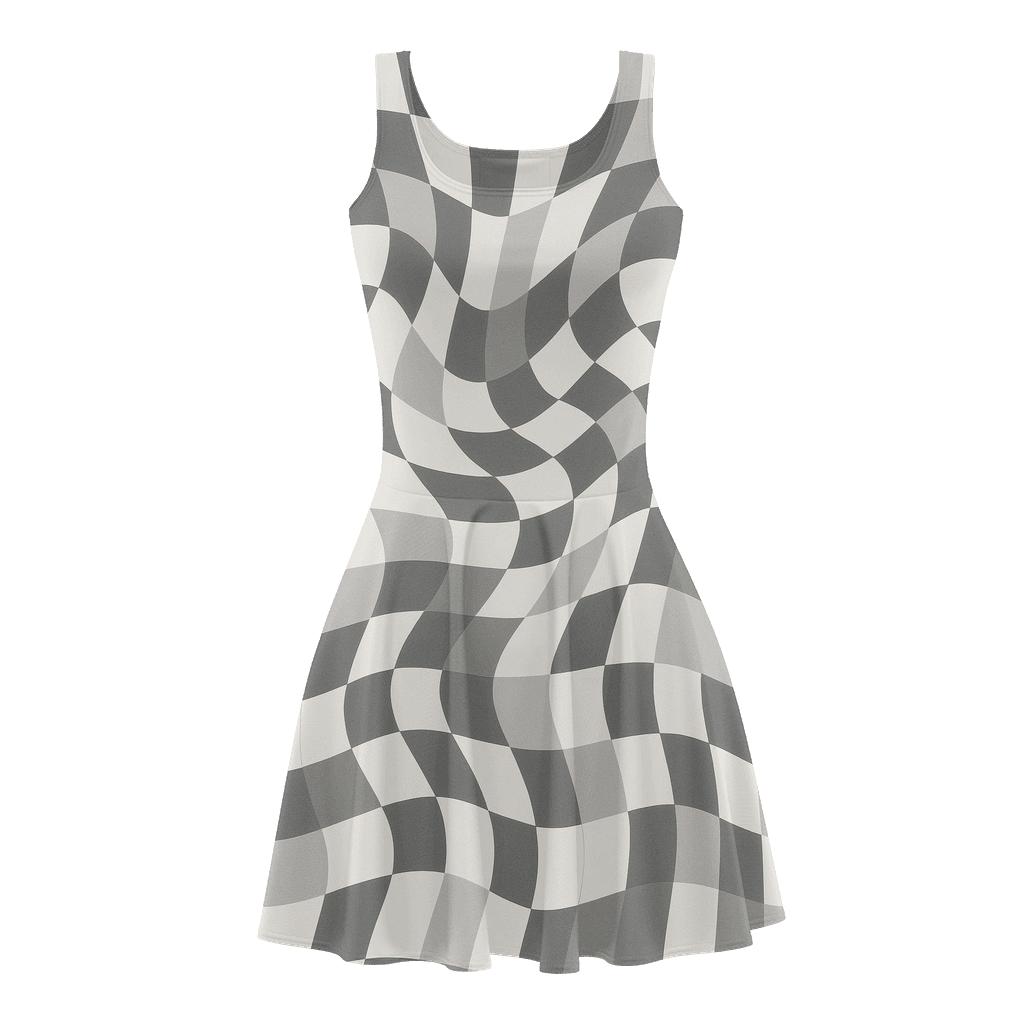 Grid Pattern Distortion comfortable stretch skater dresses