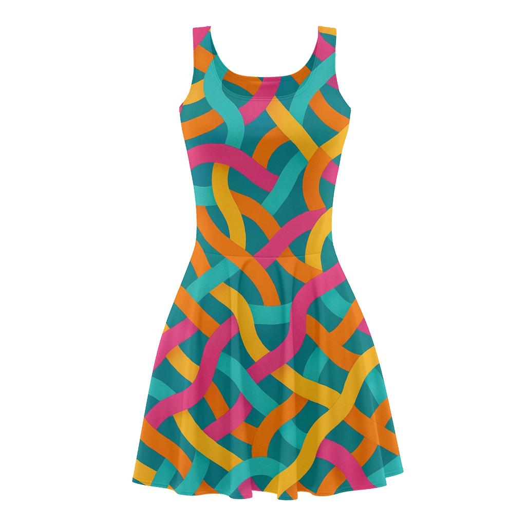 Woven Ribbon Network comfortable stretch skater dresses