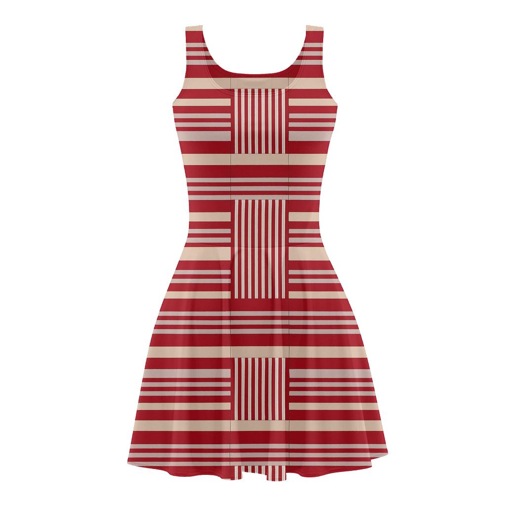 Split Resonance Stripe floral print skater dresses